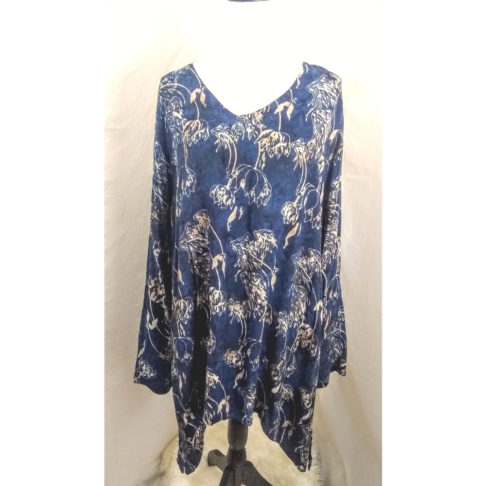 Soft Surroundings Blue/Brown Tunic Top Size 2x